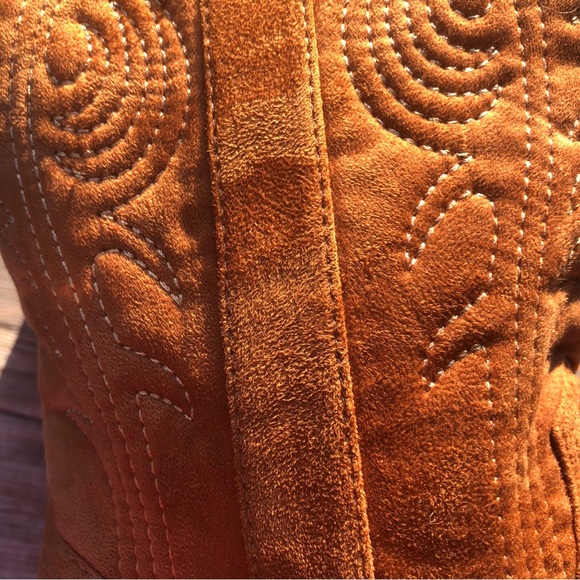 Women Cowgirl Western Boots Almond Toe Pull On Mid Calf Size 6 Carmel Brown - Picture 7 of 10